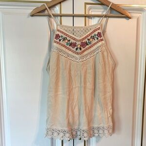 Cream Floral Embroidered and Lace Camisole